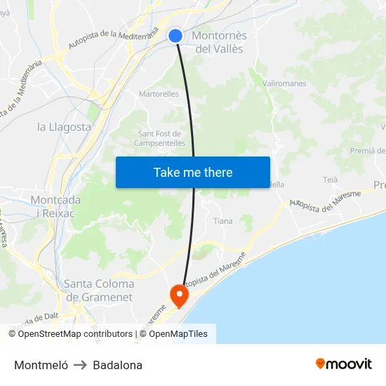 Montmeló to Badalona map