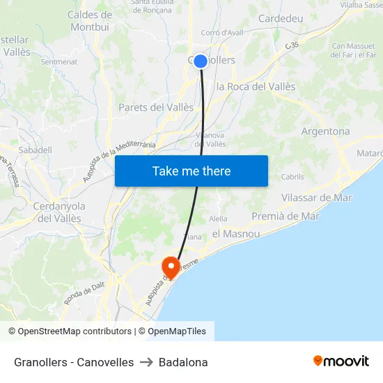 Granollers - Canovelles to Badalona map