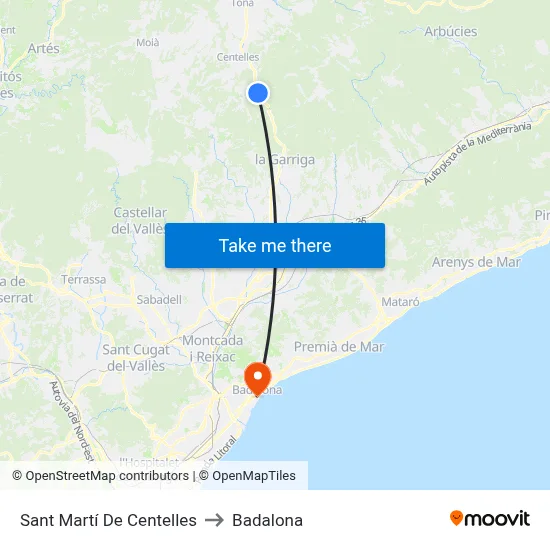 Sant Martí De Centelles to Badalona map