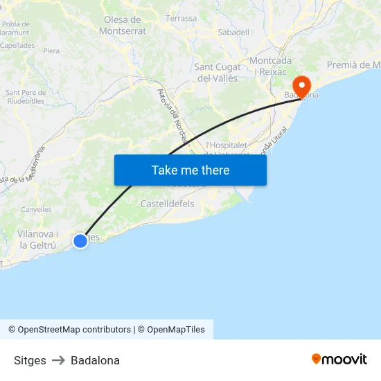 Sitges to Badalona map
