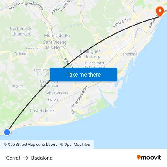 Garraf to Badalona map