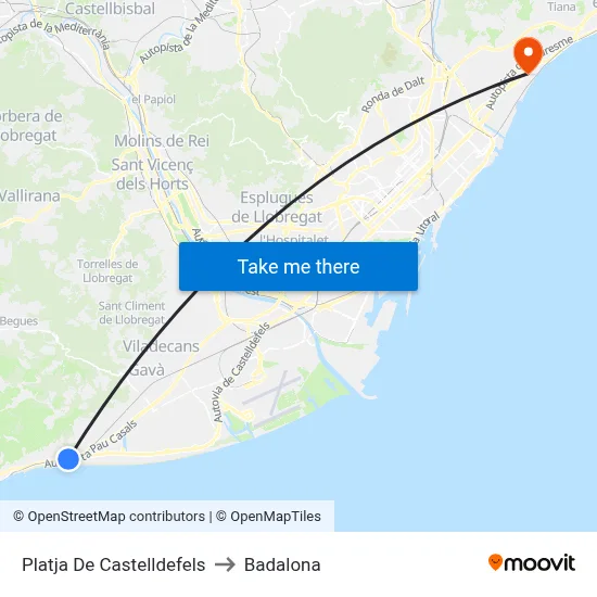 Platja De Castelldefels to Badalona map