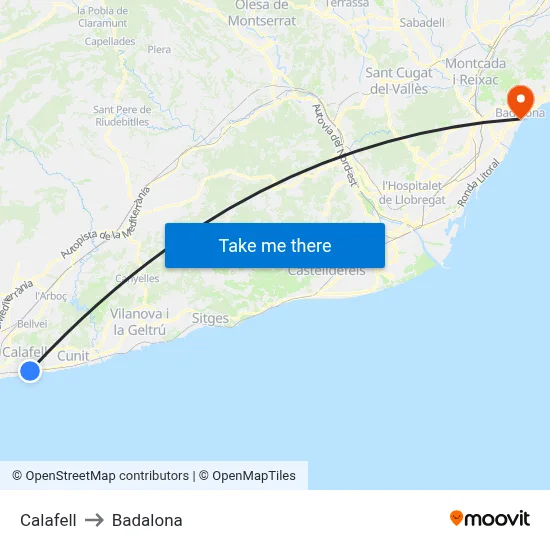 Calafell to Badalona map