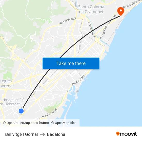 Bellvitge | Gornal to Badalona map