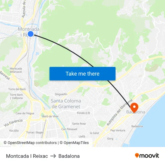 Montcada I Reixac to Badalona map