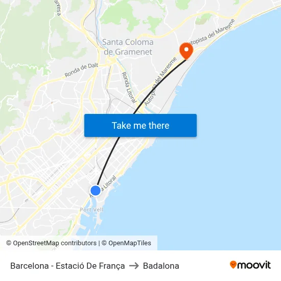 Barcelona - Estació De França to Badalona map