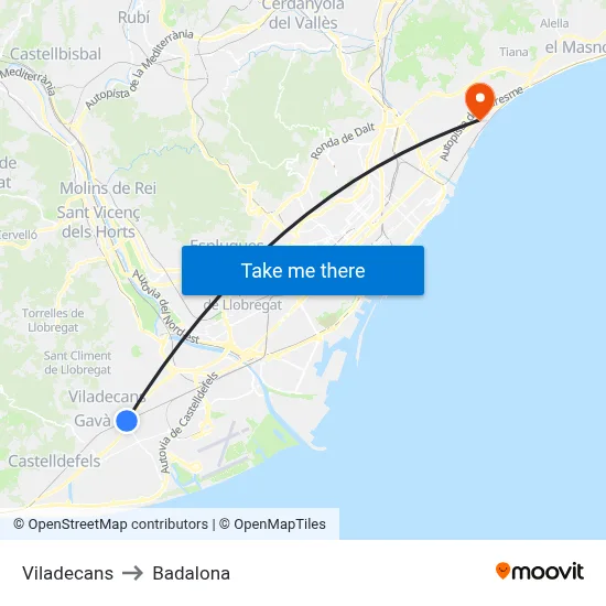 Viladecans to Badalona map