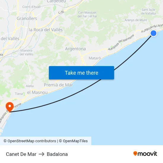 Canet De Mar to Badalona map