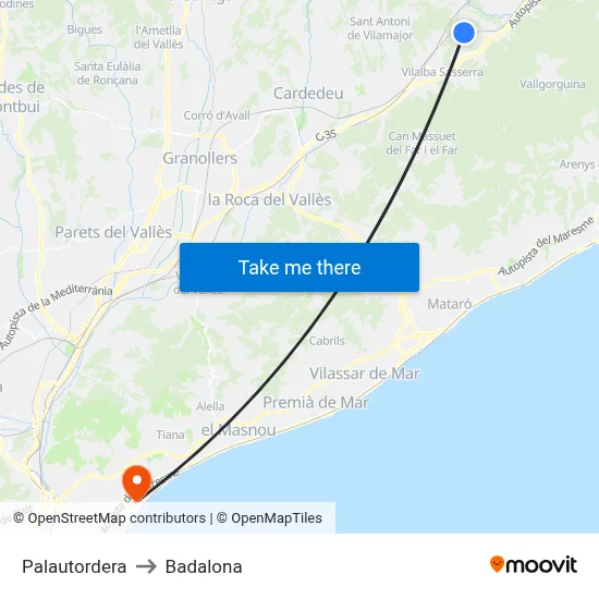 Palautordera to Badalona map