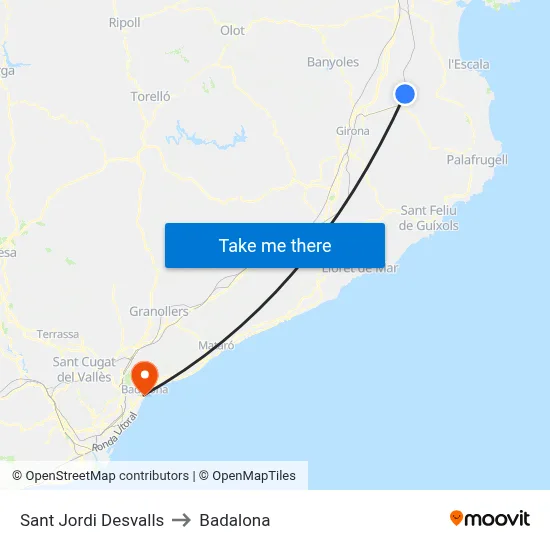 Sant Jordi Desvalls to Badalona map