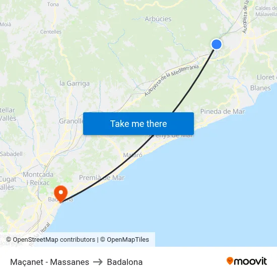 Maçanet - Massanes to Badalona map