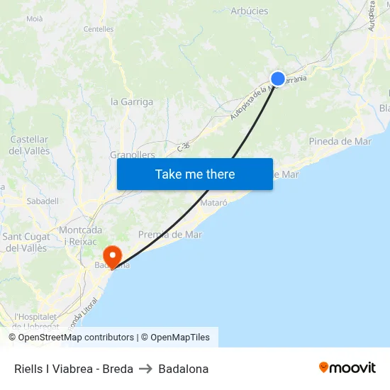 Riells I Viabrea - Breda to Badalona map