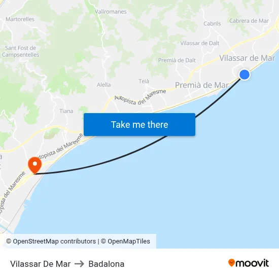 Vilassar De Mar to Badalona map