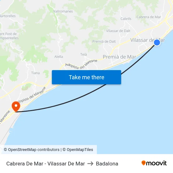 Cabrera De Mar - Vilassar De Mar to Badalona map