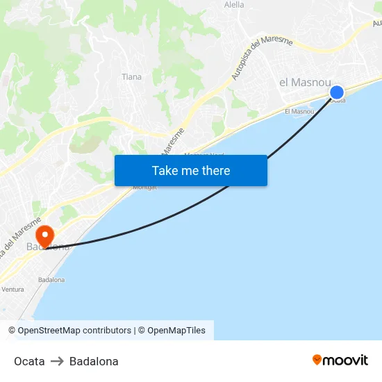 Ocata to Badalona map