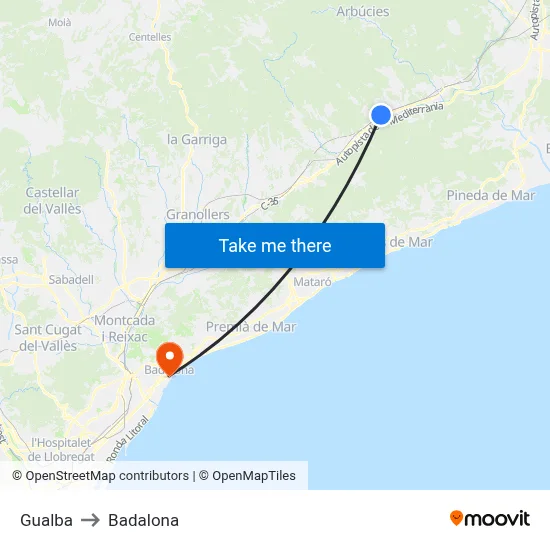 Gualba to Badalona map
