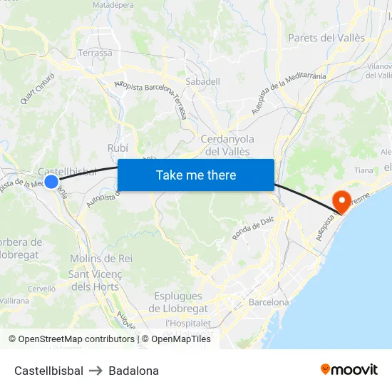 Castellbisbal to Badalona map