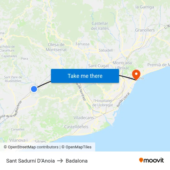 Sant Sadurní D’Anoia to Badalona map