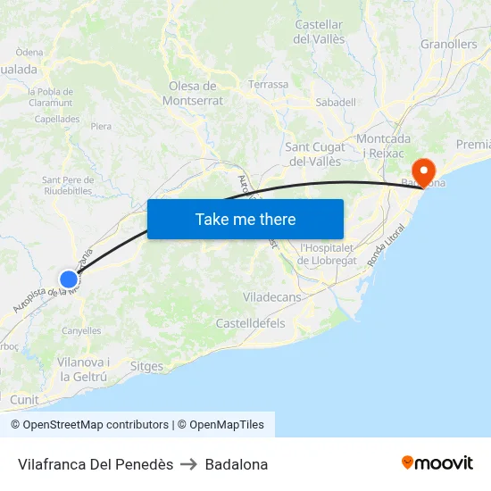 Vilafranca Del Penedès to Badalona map
