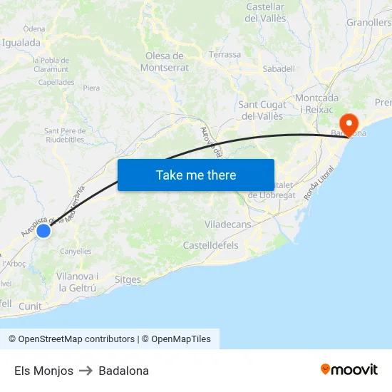 Els Monjos to Badalona map