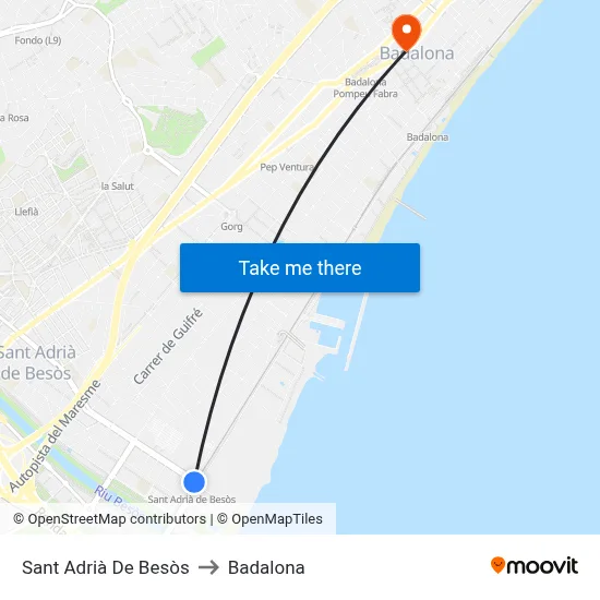 Sant Adrià De Besòs to Badalona map