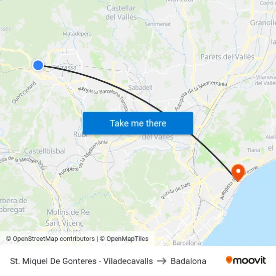 St. Miquel De Gonteres - Viladecavalls to Badalona map