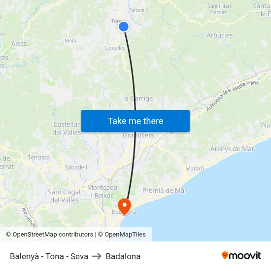 Balenyà - Tona - Seva to Badalona map