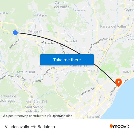 Viladecavalls to Badalona map