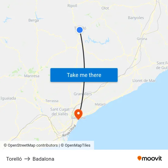 Torelló to Badalona map