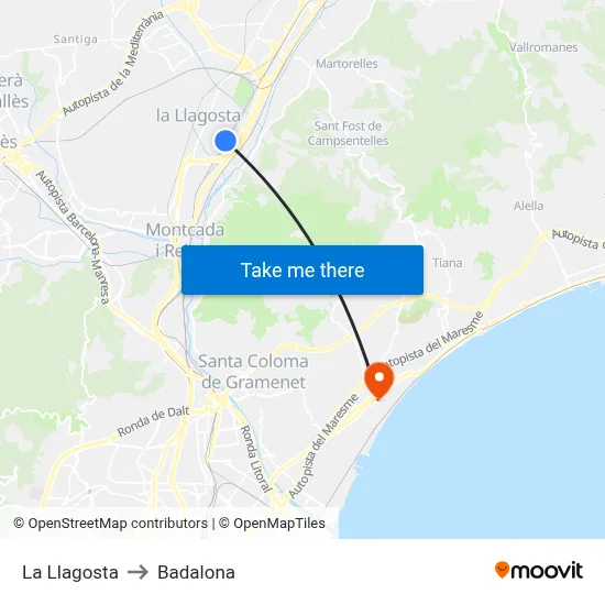 La Llagosta to Badalona map