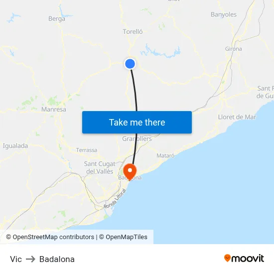 Vic to Badalona map