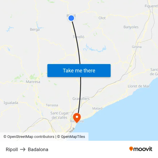 Ripoll to Badalona map