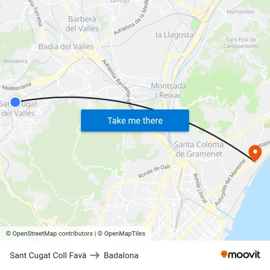 Sant Cugat Coll Favà to Badalona map