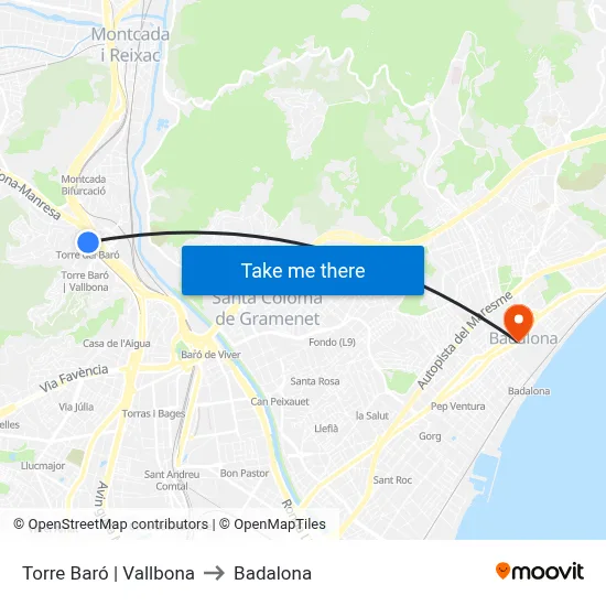 Torre Baró | Vallbona to Badalona map