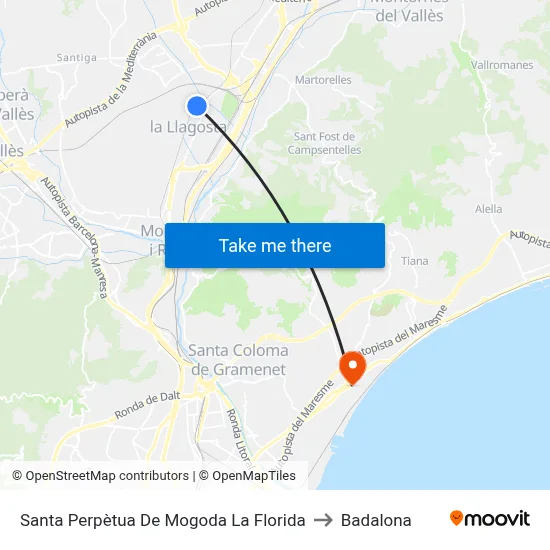 Santa Perpètua De Mogoda La Florida to Badalona map