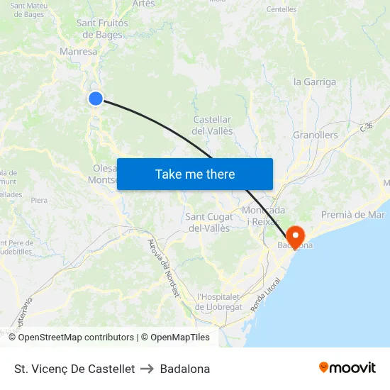 St. Vicenç De Castellet to Badalona map