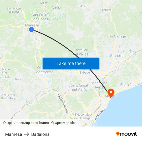 Manresa to Badalona map