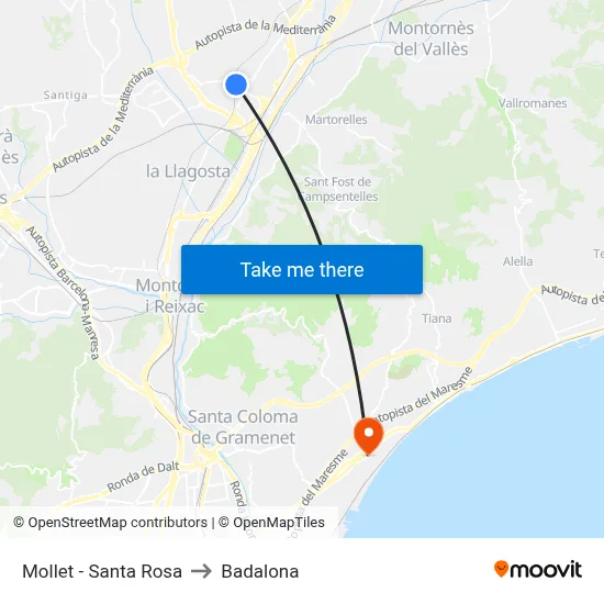 Mollet - Santa Rosa to Badalona map