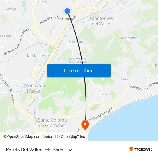 Parets Del Vallès to Badalona map