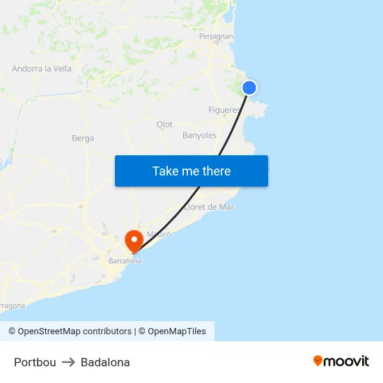 Portbou to Badalona map