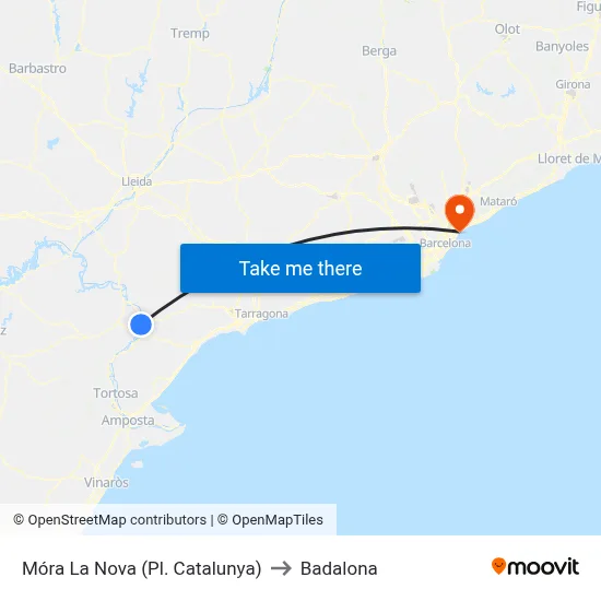 Móra La Nova (Pl. Catalunya) to Badalona map