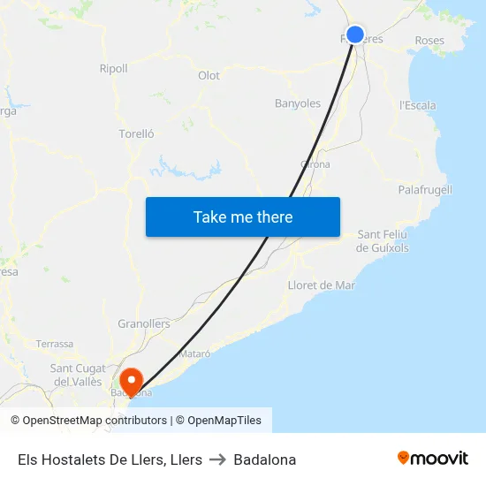 Els Hostalets De Llers, Llers to Badalona map