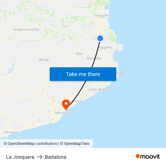 La Jonquera to Badalona map