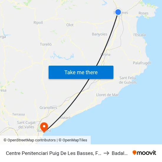 Centre Penitenciari Puig De Les Basses, Figueres to Badalona map