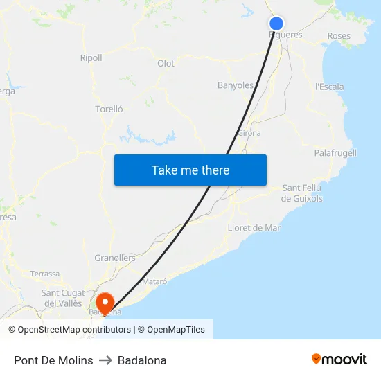 Pont De Molins to Badalona map