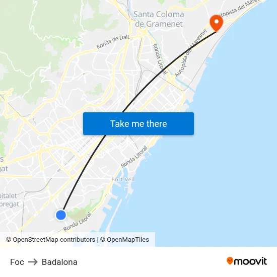 Foc to Badalona map