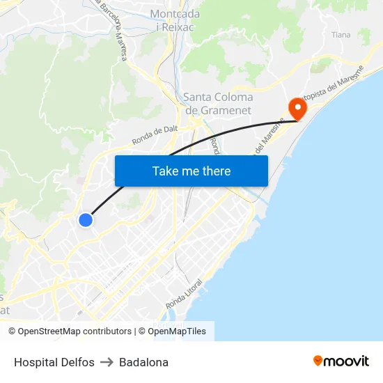 Hospital Delfos to Badalona map