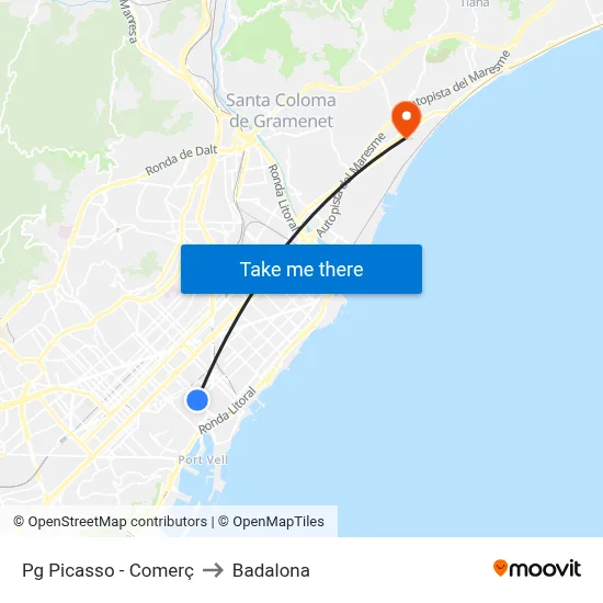 Pg Picasso - Comerç to Badalona map