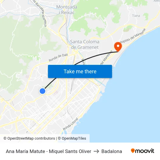 Ana María Matute - Miquel Sants Oliver to Badalona map