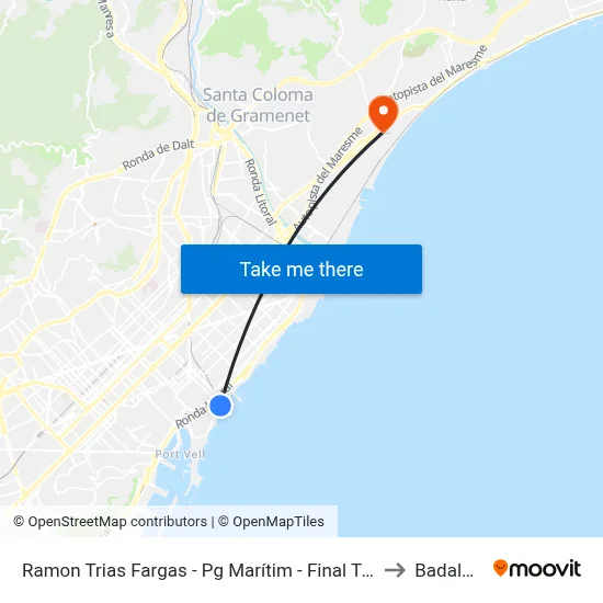 Ramon Trias Fargas - Pg Marítim - Final Trajecte to Badalona map